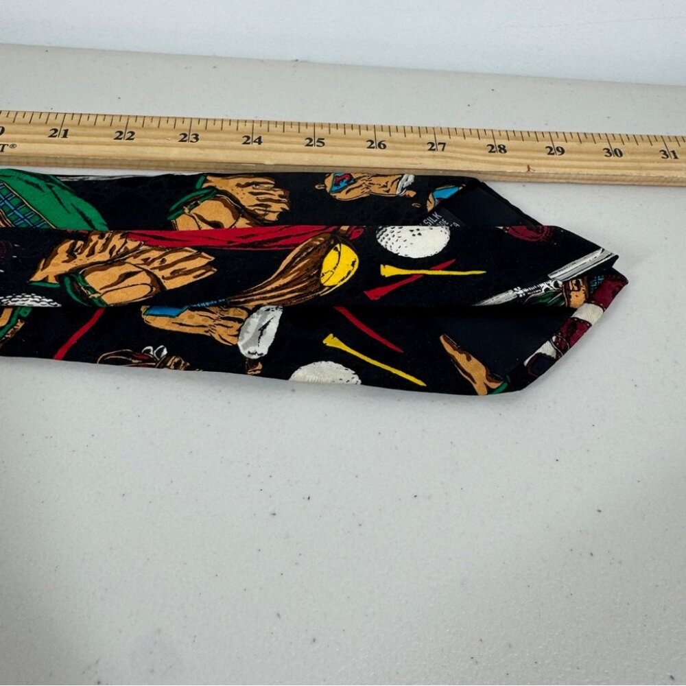 Vintage Golf Theme Silk Tie Black Novelty Golf Clubs Balls Summer Event Funky - Picture 9 of 14